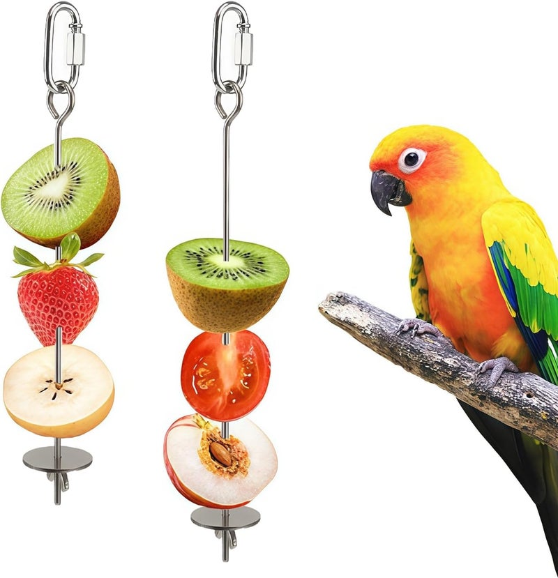 smrtcol 2 Pcs Bird Cage Food Holder Stainless Steel Parrot Fruit & Vegetable Skewer Hanging Foraging Toy for Parakeets, Budgies, Macaws - Image 1